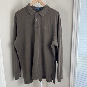 Polo Ralph Lauren Shirt Men 2XL XXL Brown Rugby Polo Long Sleeve 100% Cotton
